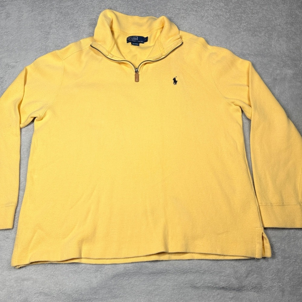 Polo Ralph Lauren Quarter‎ Zip Pullover Mens L Yellow Cotton Knit Sweater